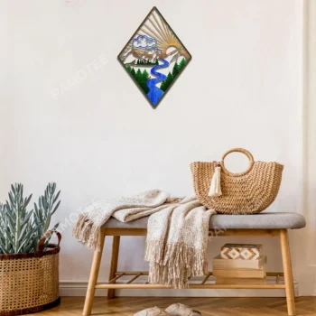 Mountainous Scene Metal Wall Art For Living Room, Housewarming Gift For Dad