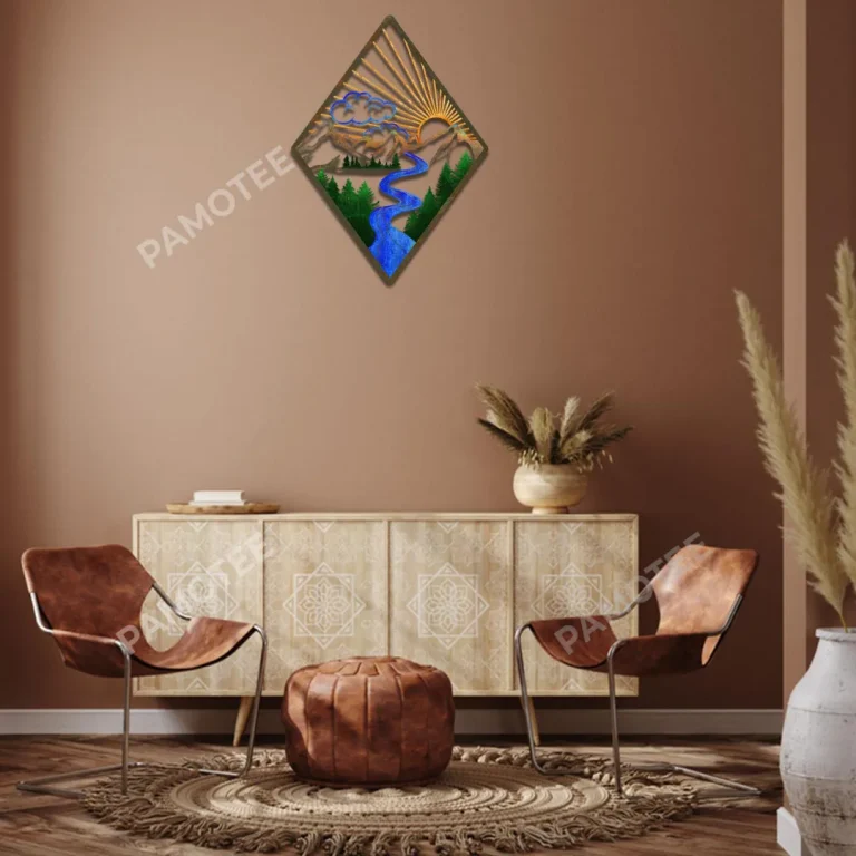 Mountainous Scene Metal Wall Art For Living Room, Housewarming Gift For Dad