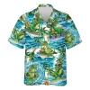 Dinosaur Surfing Hawaiian Shirts For Men Women, Funny Dinosaur Summer Beach Shirts, Tropical Button Down Short Sleeve Shirts, Summer Aloha Shirts