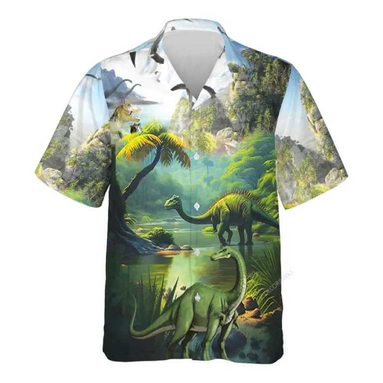 Brachiosaurus Hawaiian Shirts For Men Women, Dinosaur Island Summer Beach Shirts, Tropical Button Down Short Sleeve Shirts, Summer Aloha Shirts