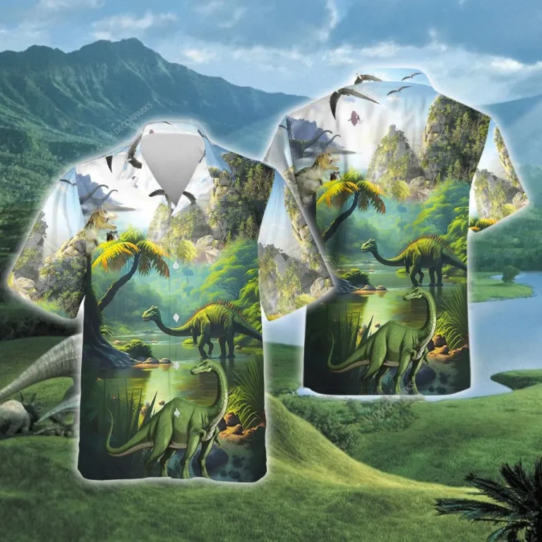 Brachiosaurus Hawaiian Shirts For Men Women, Dinosaur Island Summer Beach Shirts, Tropical Button Down Short Sleeve Shirts, Summer Aloha Shirts