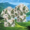 Dinosaur Playing Guitar Hawaiian Shirts For Men Women, Funny Dinosaur Summer Beach Shirt, Tropical Button Down Short Sleeve Shirts, Summer Aloha Shirt