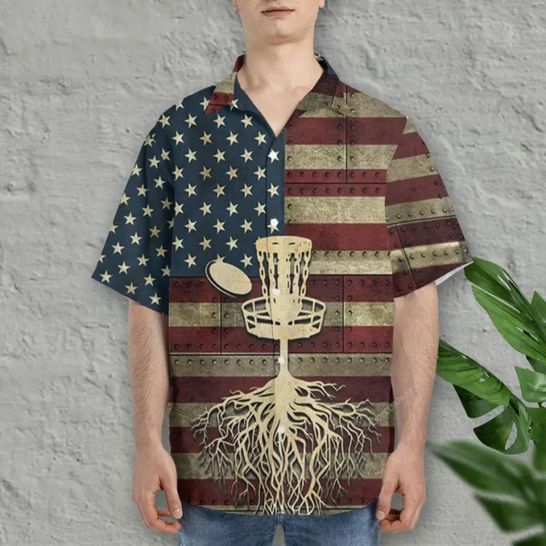 Disc Golf Roots Hawaiian Shirt For Men Women, American Flag Summer Beach Shirt, Dics Throws Aloha Shirts, Disc Golf Button Down Short Sleeve Shirts