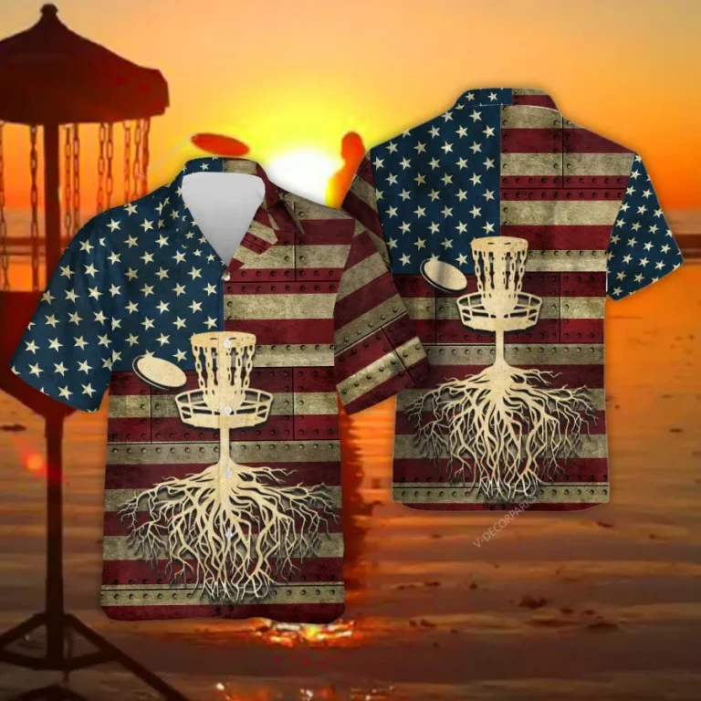 Disc Golf Roots Hawaiian Shirt For Men Women, American Flag Summer Beach Shirt, Dics Throws Aloha Shirts, Disc Golf Button Down Short Sleeve Shirts