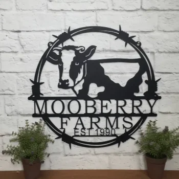 Barbed Wire Cattle Farm Sign, Cut Metal Sign, Metal Wall Art, Metal House Sign