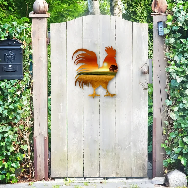 Rooster And Surise On Farm Metal Art, Rooster, Chicken Accent For Barn
