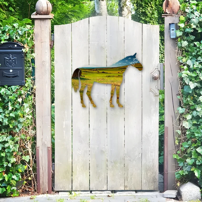Horse On Farm Printed Metal Wall Decoration, Horse Rider Housewarming Accent