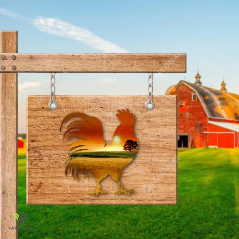 Rooster And Surise On Farm Metal Art, Rooster, Chicken Accent For Barn