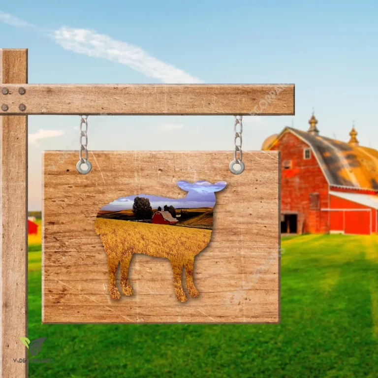 Sheep And Field Metal Sign, Sheep, Livestock Backyard Decoration