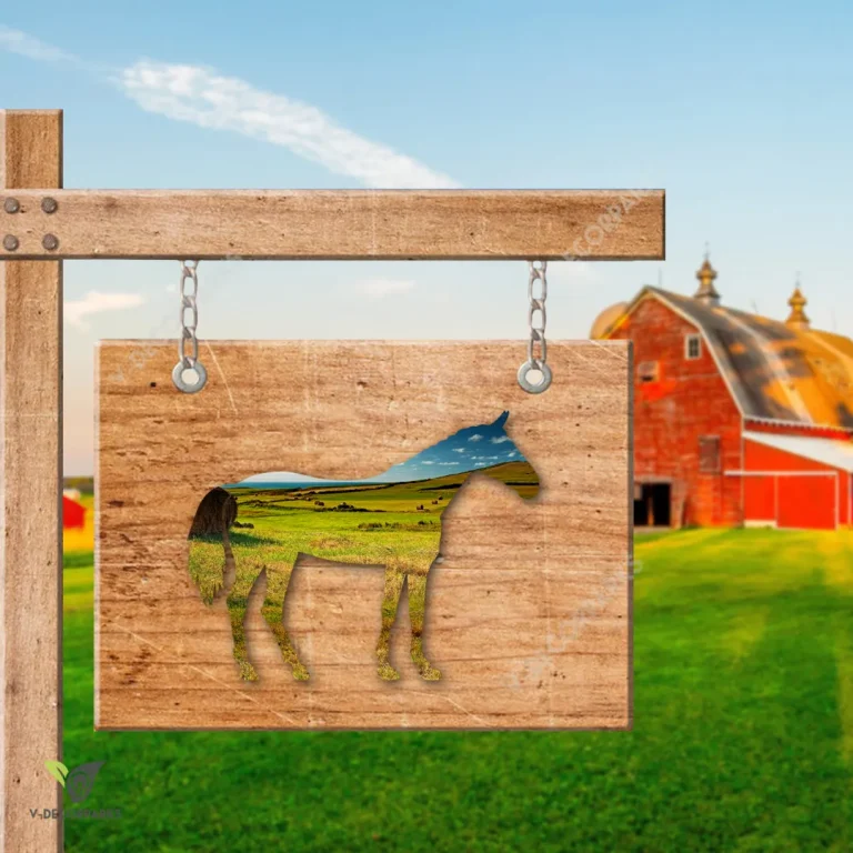 Horse On Farm Printed Metal Wall Decoration, Horse Rider Housewarming Accent
