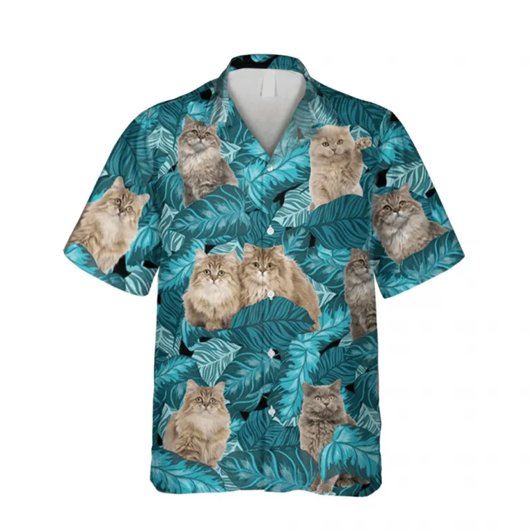 Funny British Longhaired Cat Tropical Plants Hawaiian Shirt, 3d Aloha Apparel, Aloha Shirt For Mens, Womens