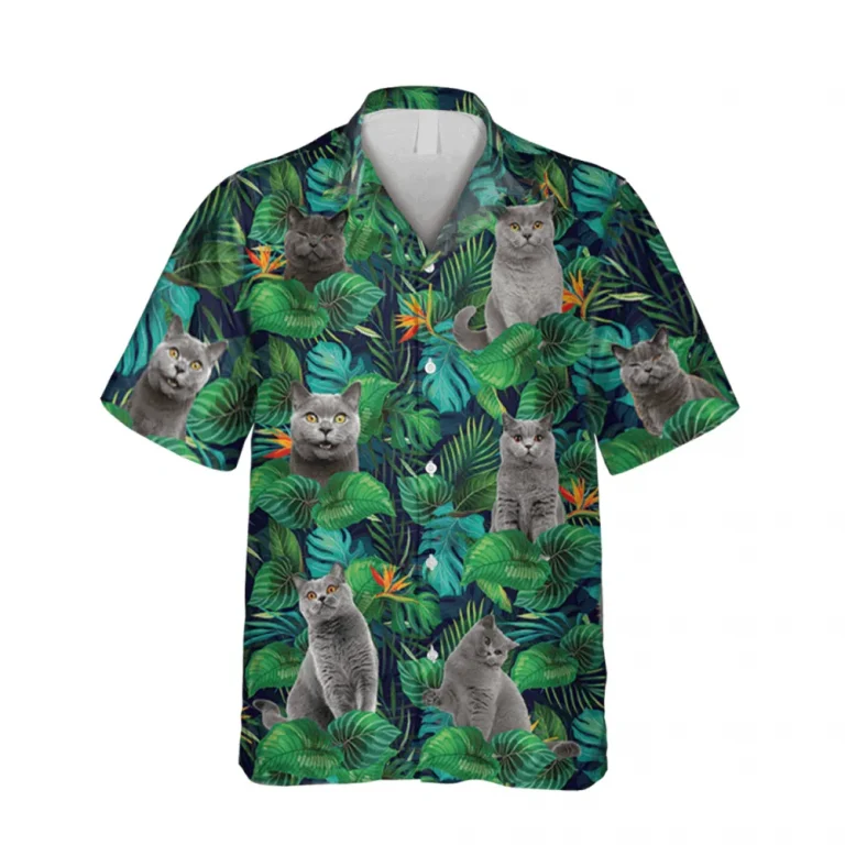 Gray Shorthair Cat Green Hawaii T-shirt, Tactical Hawaiian Shirt, Aloha Shirt For Mens, Womens