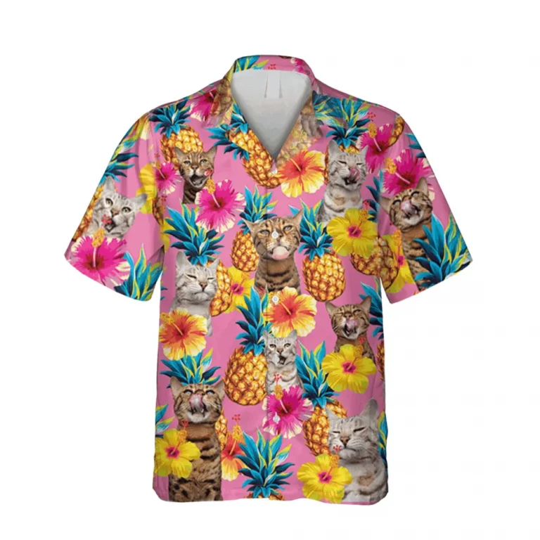 Bengal Cat Pineapples Hawaii T-shirt, Vintage 3d Apparels, Aloha Shirt For Mens, Womens