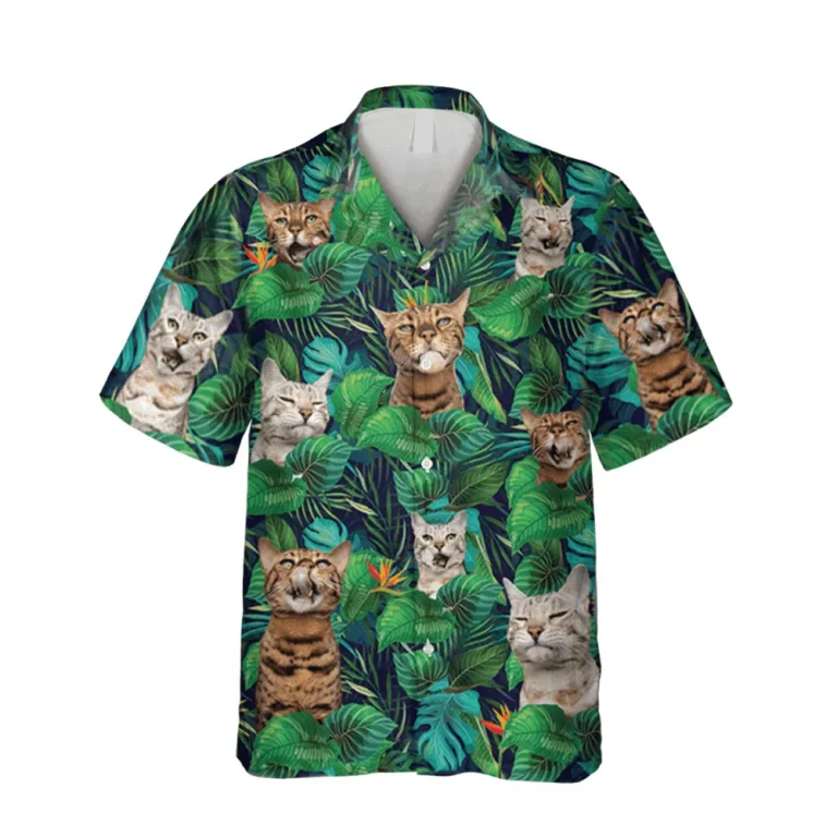 Bengal Cats Sticking Out Tongue Green Hawaii Shirt, Aloha Clothing, Aloha Shirt For Mens, Womens