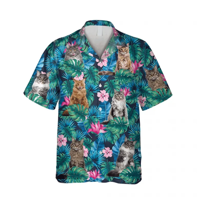 Hibicus Maine Coon Kitten Hawaii T-shirts, Gift For Husband, Aloha Shirt For Mens, Womens