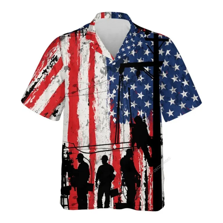 American Electrician Hawaiian Shirt, Electrical Worker Summer Beach Shirt, Electrician Button Down Short Sleeve Shirt,gift For Dad Husband Worker