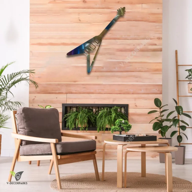Guitar Bass Heat Induced Color Metal Art Design, Guitar Bass Evergreen Decor For Guitar Players