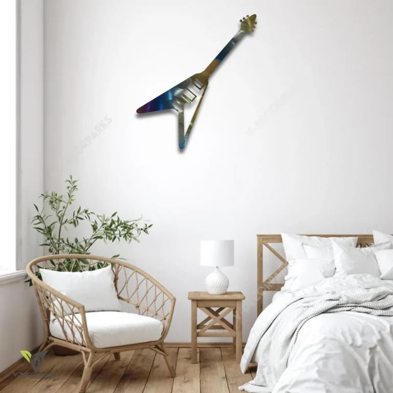 Guitar Bass Heat Induced Color Metal Art Design, Guitar Bass Evergreen Decor For Guitar Players