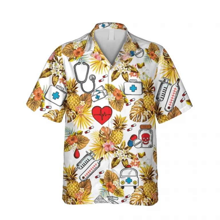 Pineapple Nurse Hawaiian Shirt, Doctor Stethoscope, Pulse Male Clothing, Aloha Shirt For Mens, Womens