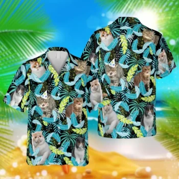 Funny Exotic Cat Hawaiian T-shirt, Green Aloha Shirts, Aloha Shirt For Mens, Womens