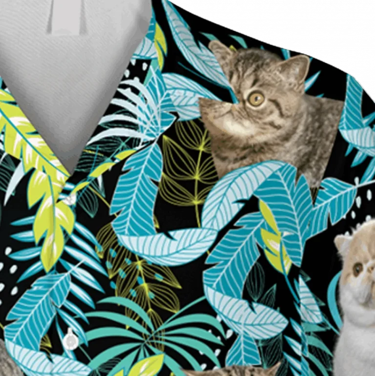 Funny Exotic Cat Hawaiian T-shirt, Green Aloha Shirts, Aloha Shirt For Mens, Womens