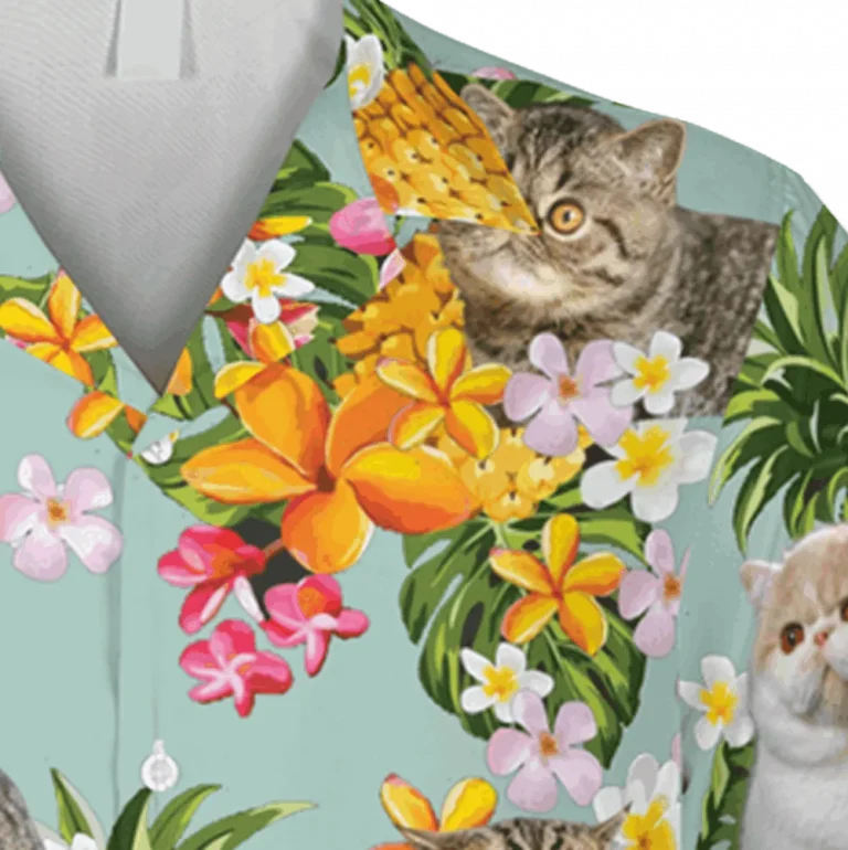 Exotic Kitty Pineapple Flowers Hawaii Shirt, Beach Outfit For Husband, Aloha Shirt For Mens, Womens