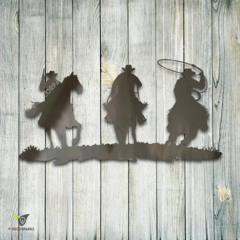 Three Cowboys Roping Rodeo Metal Art, Western Decorative Decor