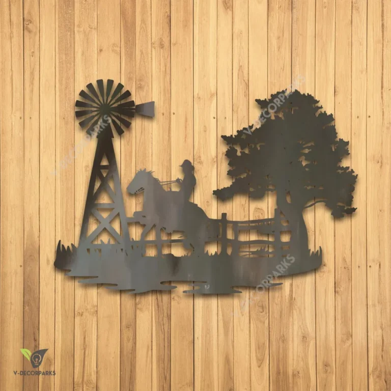 Cowboy On Farm Metal Wall Art, Horse Rider Man Cave Iron Decoration