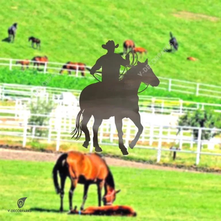 Cowboy Riding Horse Metal Wall Decor, Western Rodeo Metallic Plaque For Him