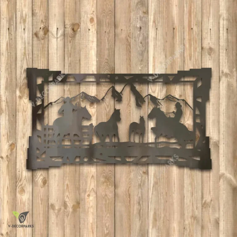 Cowboys And Ranch Scene Metal Sign, Texas Stainless Gift For Father