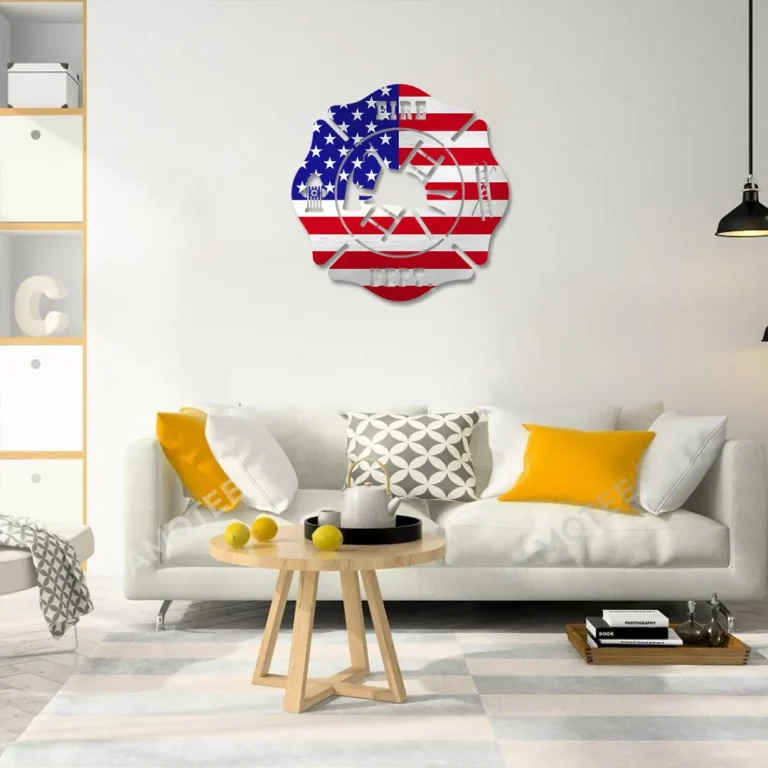 Firefighter American Flag Metal Sign, Firefighter Independence Day Decor