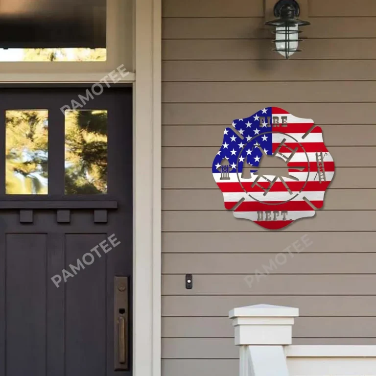 Firefighter American Flag Metal Sign, Firefighter Independence Day Decor