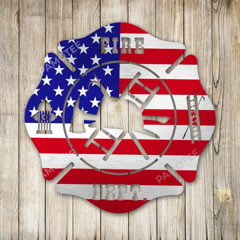 Firefighter American Flag Metal Sign, Firefighter Independence Day Decor