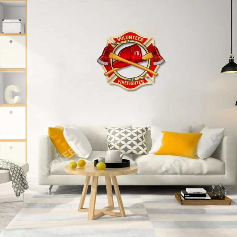 Volunteer Firefighter Symbol Metal Art, Firemen Laser Cut Wall Hanging For Him