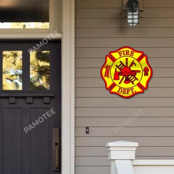 Fire Department Symbol Colored Metal Wall Art, Fire Fighting Equipment Father's Day Gift