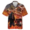3d Firefighter Hawaiian Shirts, Fire Rescue Button Down Short Sleeve Shirts, Fire Engine Tropical Summer Beach Shirts, American Firefighter Gifts
