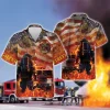 3d Firefighter Hawaiian Shirts, Fire Rescue Button Down Short Sleeve Shirts, Fire Engine Tropical Summer Beach Shirts, American Firefighter Gifts