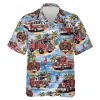 Tropical Fire Truck Hawaiian Shirts, Fire Rescue Button Down Short Sleeve Shirts, Fire Engine Tropical Summer Beach Shirts, American Firefighter Gift