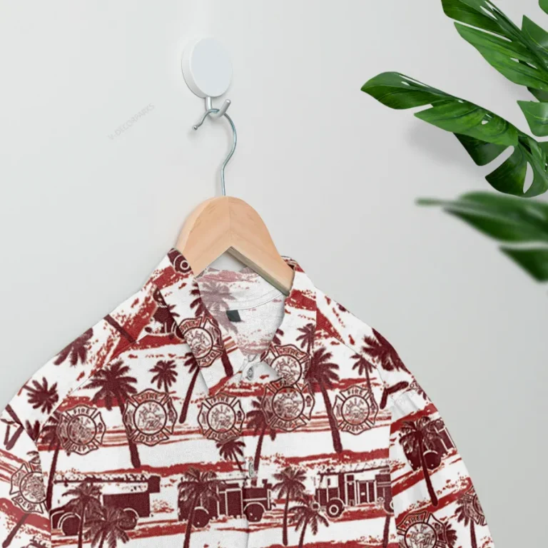 Tropical Fire Department Hawaiian Shirts, Fire Rescue Button Down Short Sleeve Shirts, Fire Engine Tropical Summer Beach Shirts, Firefighter Gift
