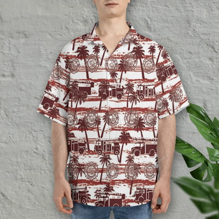 Tropical Fire Department Hawaiian Shirts, Fire Rescue Button Down Short Sleeve Shirts, Fire Engine Tropical Summer Beach Shirts, Firefighter Gift