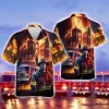 3d Firefighter Hawaiian Shirts, Fireman Button Down Short Sleeve Shirts, Fire Engine Tropical Summer Beach Shirt, Firefighter Gifts Aloha Shirts