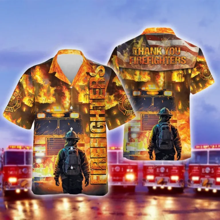 3d Firefighter Hawaiian Shirts, Fireman Button Down Short Sleeve Shirts, Fire Engine Tropical Summer Beach Shirts, Firefighter Gifts Aloha Shirts