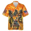 3d Firefighters Hawaiian Shirts, Firemans Button Down Short Sleeve Hawaiian Shirts, Fire Engine Summer Beach Shirts, Firefighter Gifts Aloha Shirts