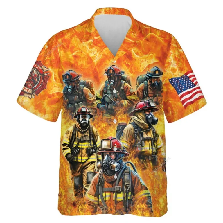 3d Firefighters Hawaiian Shirts, Firemans Button Down Short Sleeve Hawaiian Shirts, Fire Engine Summer Beach Shirts, Firefighter Gifts Aloha Shirts