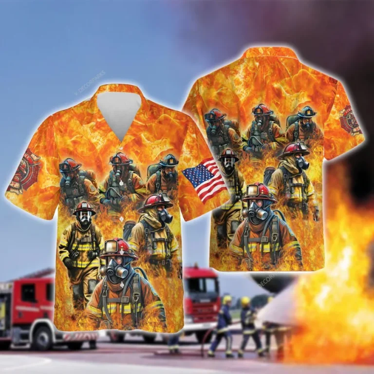 3d Firefighters Hawaiian Shirts, Firemans Button Down Short Sleeve Hawaiian Shirts, Fire Engine Summer Beach Shirts, Firefighter Gifts Aloha Shirts