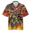 3d Firefighters Hawaiian Shirts, American Firemans Button Down Short Sleeve Hawaiian Shirts, Fire Department Summer Beach Shirts, Firefighter Gifts