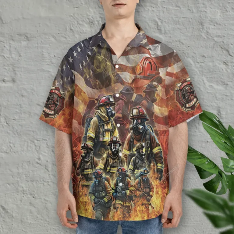 3d Firefighters Hawaiian Shirts, American Firemans Button Down Short Sleeve Hawaiian Shirts, Fire Department Summer Beach Shirts, Firefighter Gifts