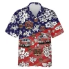 American Fire Truck Hawaiian Shirts, Fire Truck Button Down Short Sleeve Shirts, Fire Engine Tropical Hibiscus Summer Beach Shirts, Firefighter Gifts