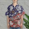 American Fire Truck Hawaiian Shirts, Fire Truck Button Down Short Sleeve Shirts, Fire Engine Tropical Hibiscus Summer Beach Shirts, Firefighter Gifts
