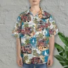 Fire Truck Hawaiian Shirts, Fire Truck Button Down Short Sleeve Shirts, Tropical Island Hibiscus Summer Beach Shirts, Firefighter Gifts Aloha Shirts